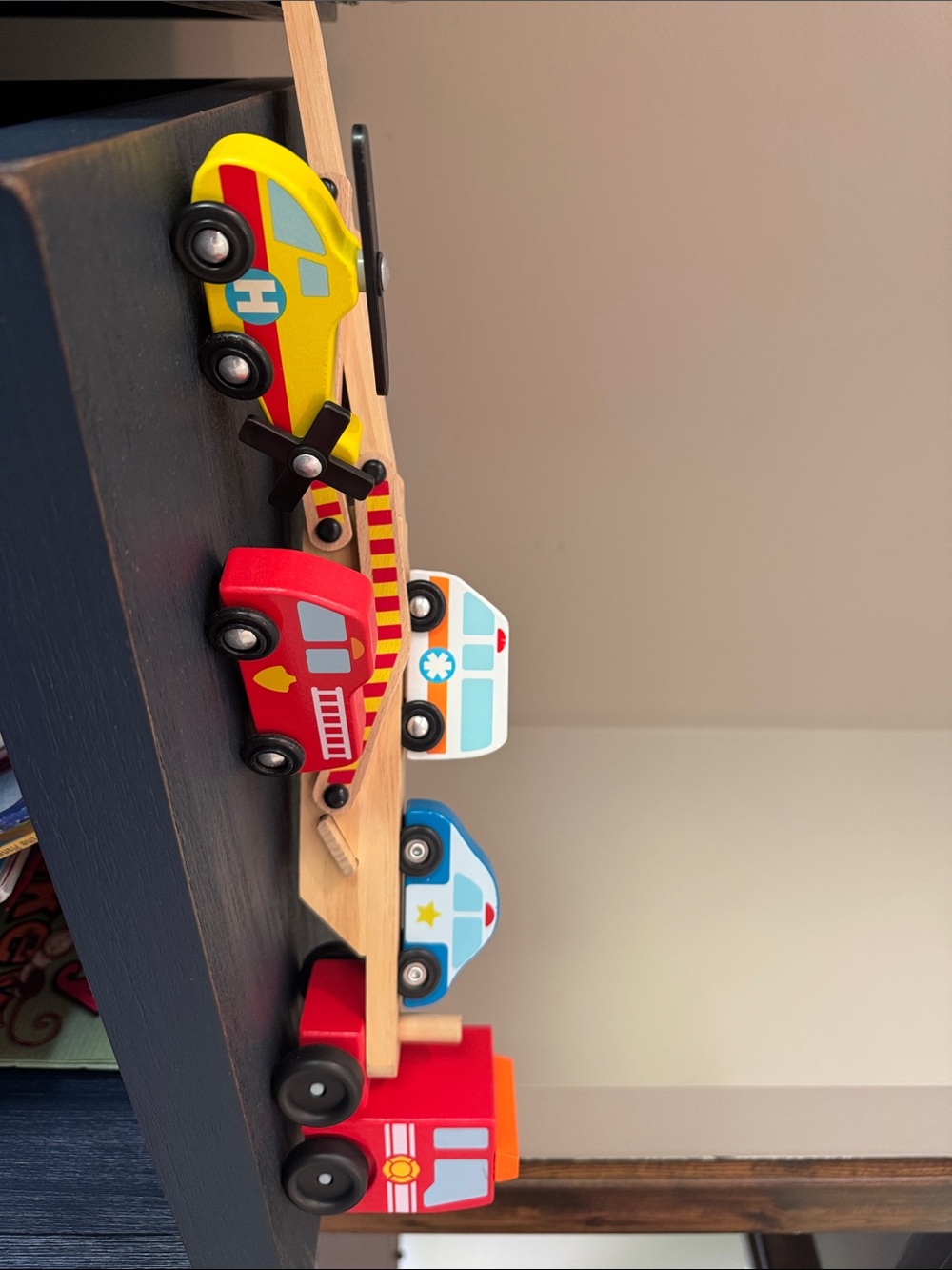 Melissa & Doug Red and Yellow Wooden Vehicle Carrier Playset - Picture 3 of 5